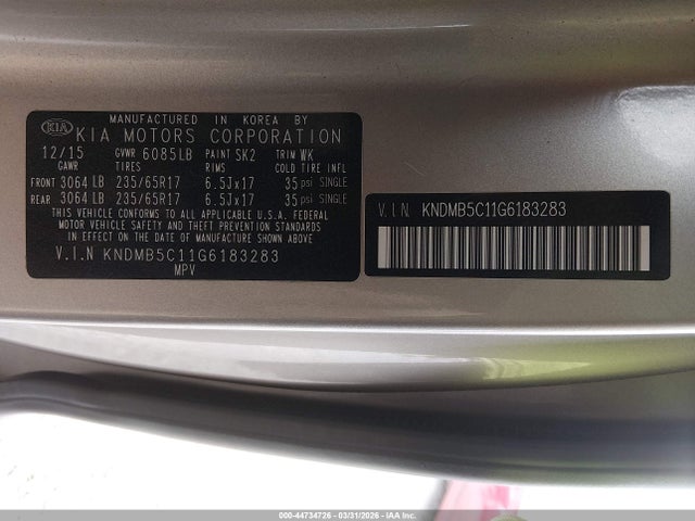 Продаж на аукціоні авто 2016 Kia Sedona Lx, vin: KNDMB5C11G6183283, номер лоту: 44734726