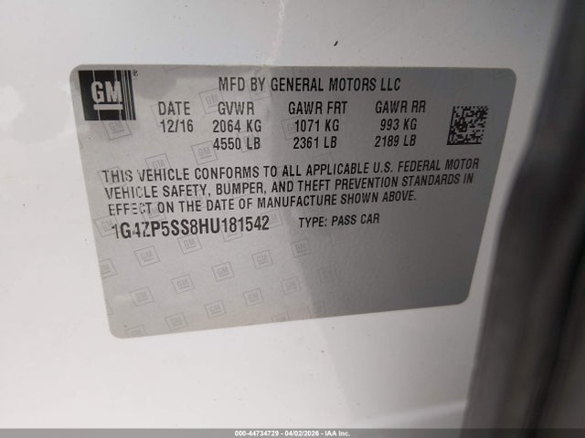 44734729 :رقم المزاد ، 1G4ZP5SS8HU181542 vin ، 2017 Buick Lacrosse Essence مزاد بيع