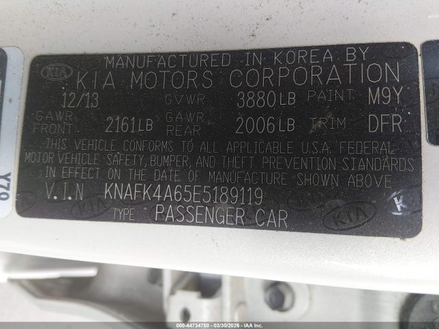 2014 Kia Forte Lx მანქანა იყიდება აუქციონზე, vin: KNAFK4A65E5189119, აუქციონის ნომერი: 44734750