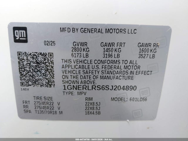 Auction sale of the 2025 Chevrolet Traverse Fwd Rs, vin: 1GNERLRS6SJ204890, lot number: 44734758