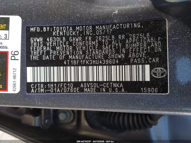 Aukcja sprzedaży 2017 Toyota Camry Le, vin: 4T1BF1FK3HU439604, numer aukcji: 44734767