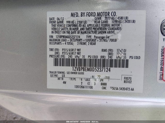 Aukcja sprzedaży 2013 Ford Mustang V6 Premium, vin: 1ZVBP8EM0D5237124, numer aukcji: 44734797