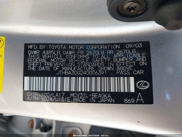 2004 LEXUS ES 330 JTHBA30G240006391 Photo 8
