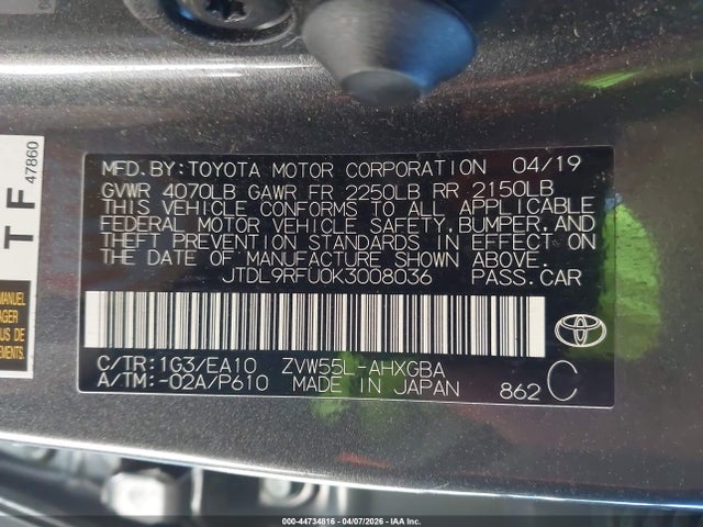 2019 TOYOTA PRIUS JTDL9RFU0K3008036 Photo 8