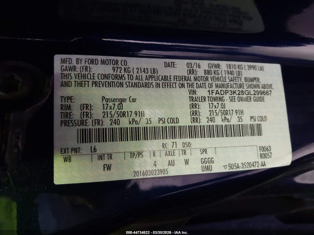 Ford FOCUS SE 2016 1FADP3K28GL299667 Image 9