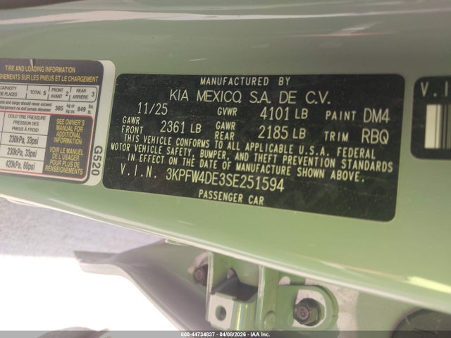 Aukcja sprzedaży 2025 Kia K4 Gt-line, vin: 3KPFW4DE3SE251594, numer aukcji: 44734837