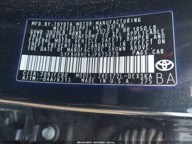 Продажа на аукционе авто 2018 Toyota Corolla Se, vin: 5YFBURHE4JP825029, номер лота: 44734876