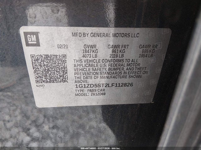 1G1ZD5ST2LF112826 Chevrolet Malibu Fwd Lt