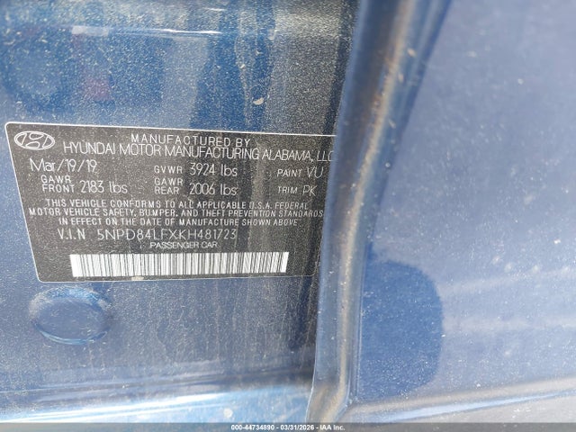 Продаж на аукціоні авто 2019 Hyundai Elantra Sel, vin: 5NPD84LFXKH481723, номер лоту: 44734890