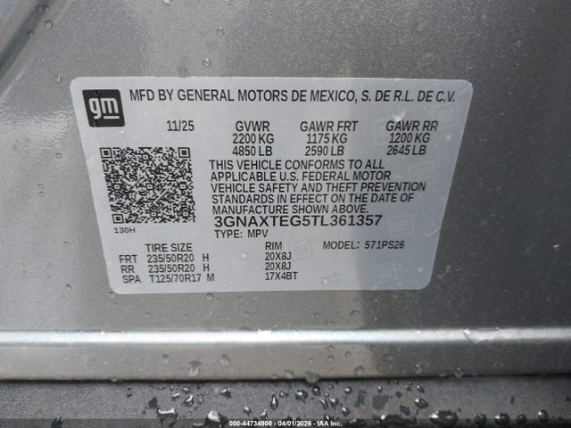 2026 Chevrolet Equinox Awd Rs მანქანა იყიდება აუქციონზე, vin: 3GNAXTEG5TL361357, აუქციონის ნომერი: 44734900