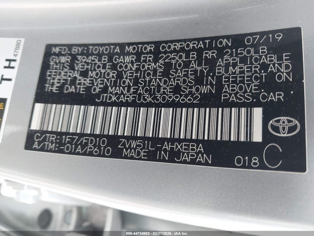 2019 TOYOTA PRIUS JTDKARFU3K3099662 Photo 8