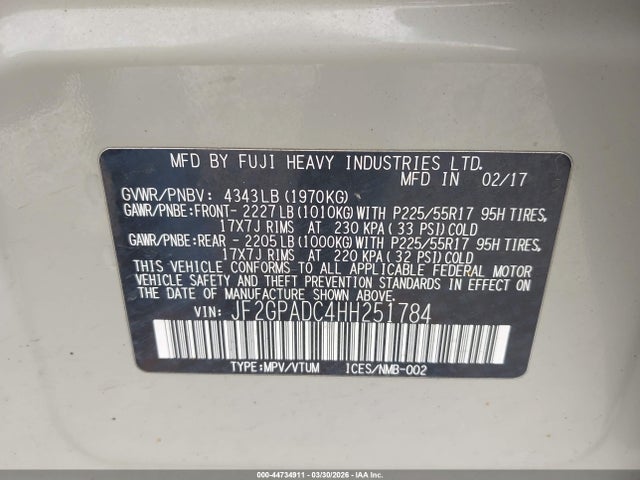 Продаж на аукціоні авто 2017 Subaru Crosstrek 2.0i Premium, vin: JF2GPADC4HH251784, номер лоту: 44734911