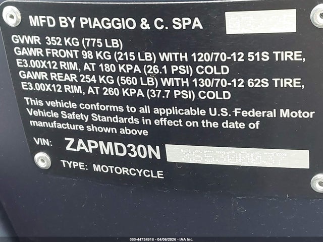 ZAPMD30NXS5300037 Vespa Gts 310