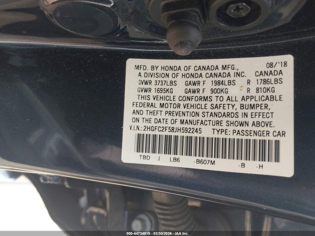 Honda Civic Lx 2018 2HGFC2F58JH592245 Image 9