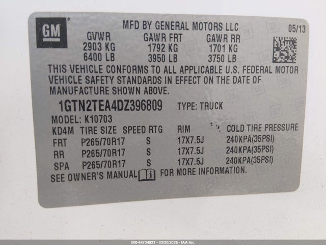 Aukcja sprzedaży 2013 Gmc Sierra 1500 Work Truck, vin: 1GTN2TEA4DZ396809, numer aukcji: 44734921