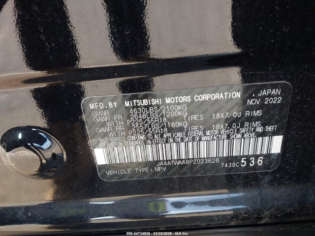Продаж на аукціоні авто 2023 Mitsubishi Eclipse Cross Se S-awc/sel S-awc, vin: JA4ATWAA8PZ023628, номер лоту: 44734926