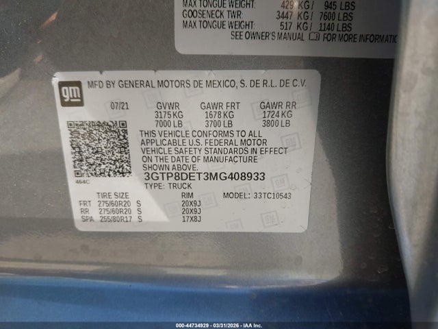 2021 GMC SIERRA 1500 3GTP8DET3MG408933 Photo 8