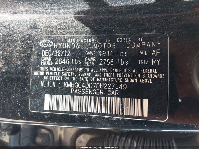 44734971 :رقم المزاد ، KMHGC4DD7DU227349 vin ، 2013 Hyundai Genesis 3.8 مزاد بيع