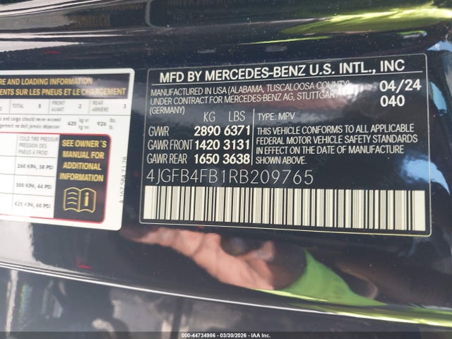 Продаж на аукціоні авто 2024 Mercedes-benz Gle 350 4matic, vin: 4JGFB4FB1RB209765, номер лоту: 44734986