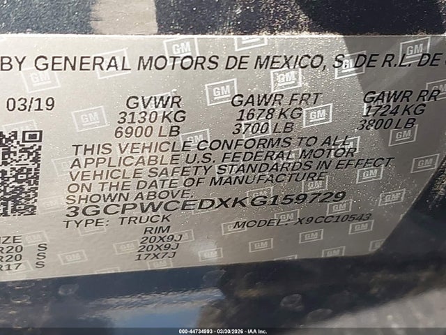 2019 Chevrolet Silverado 1500 Lt მანქანა იყიდება აუქციონზე, vin: 3GCPWCEDXKG159729, აუქციონის ნომერი: 44734993