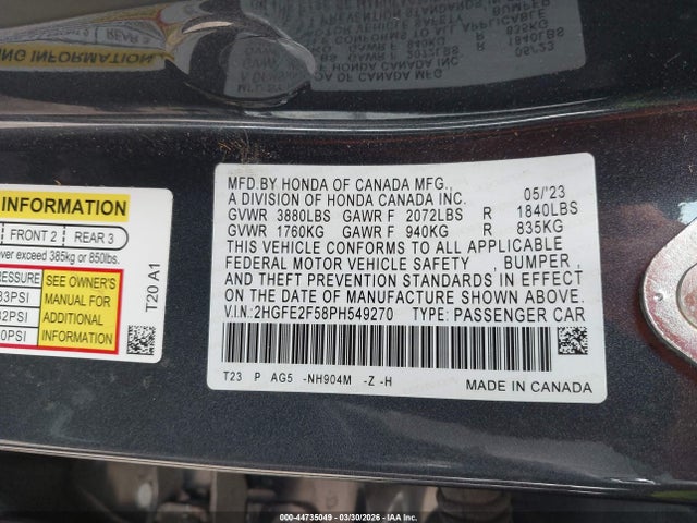 Honda Civic Sport 2023 2HGFE2F58PH549270 Image 9