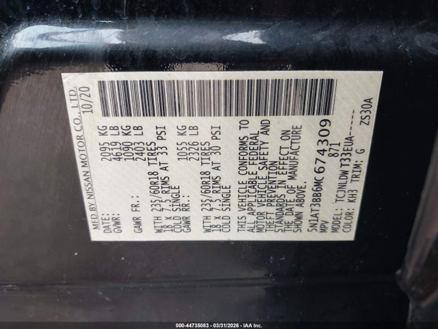 44735083 :رقم المزاد ، 5N1AT3BB6MC674309 vin ، 2021 Nissan Rogue Sv Intelligent Awd مزاد بيع