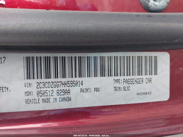 2017 Dodge Challenger Gt მანქანა იყიდება აუქციონზე, vin: 2C3CDZGG7HH595014, აუქციონის ნომერი: 44735134