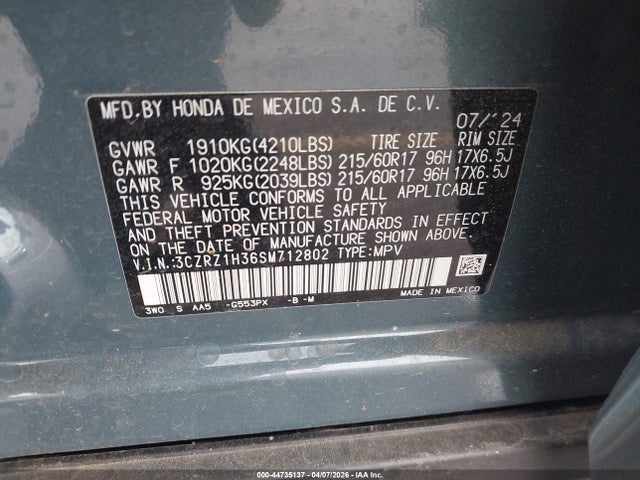 2025 HONDA HR-V 3CZRZ1H36SM712802 Photo 8