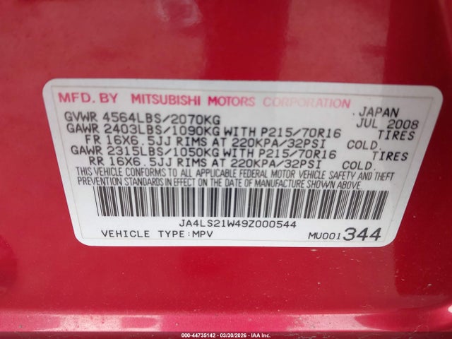 2009 MITSUBISHI OUTLANDER JA4LS21W49Z000544 Photo 8