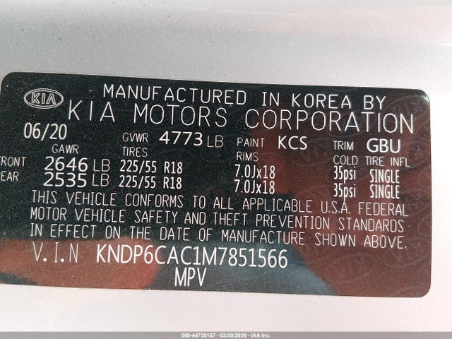 Aukcja sprzedaży 2021 Kia Sportage S, vin: KNDP6CAC1M7851566, numer aukcji: 44735157