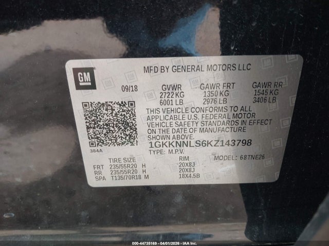 Aukcja sprzedaży 2019 Gmc Acadia Slt-2, vin: 1GKKNNLS6KZ143798, numer aukcji: 44735169