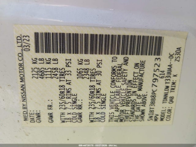 Продажа на аукционе авто 2023 Nissan Rogue Sv Intelligent Awd, vin: 5N1BT3BB8PC797523, номер лота: 44735170