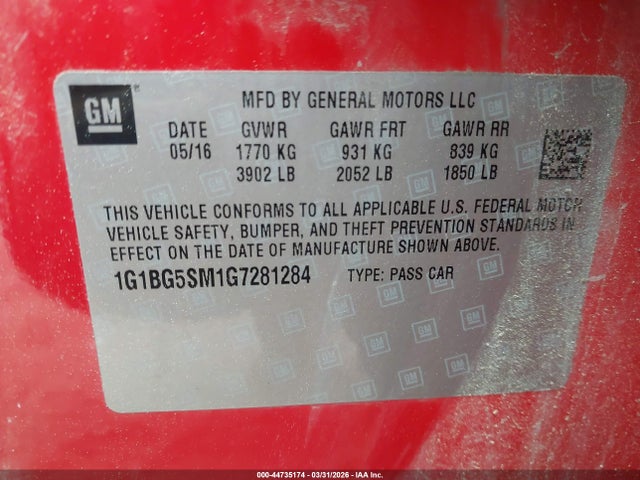 2016 CHEVROLET CRUZE 1G1BG5SM1G7281284 Photo 8