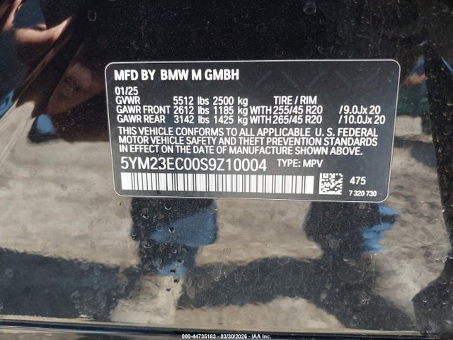 2025 Bmw X4 M მანქანა იყიდება აუქციონზე, vin: 5YM23EC00S9Z10004, აუქციონის ნომერი: 44735183