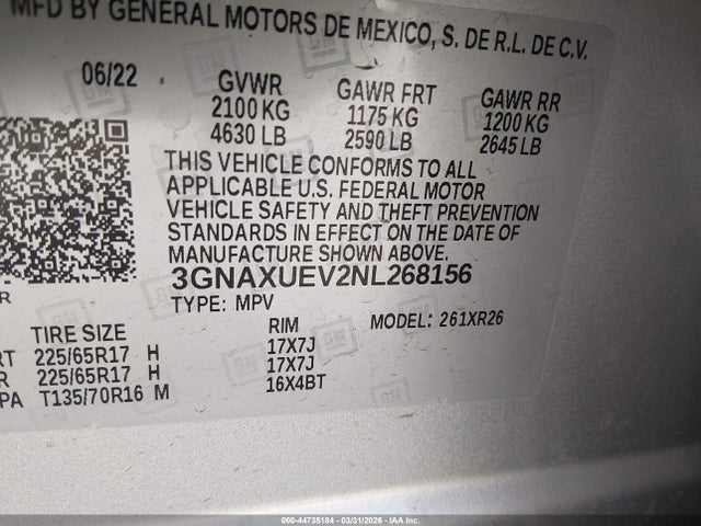 3GNAXUEV2NL268156 Chevrolet Equinox Awd Lt