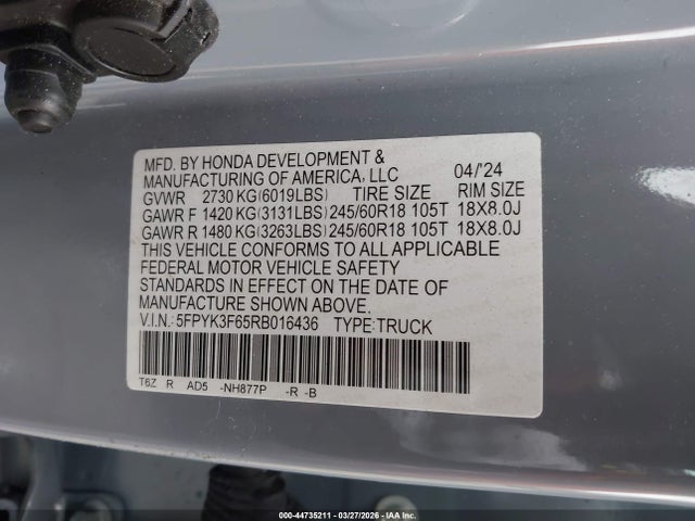 Продаж на аукціоні авто 2024 Honda Ridgeline Trailsport, vin: 5FPYK3F65RB016436, номер лоту: 44735211