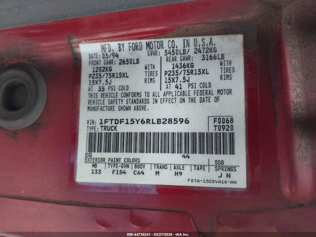 1994 FORD F150 1FTDF15Y6RLB28596 Photo 8