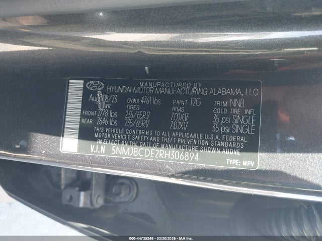 Продажа на аукционе авто 2024 Hyundai Tucson Sel, vin: 5NMJBCDE2RH306894, номер лота: 44735248