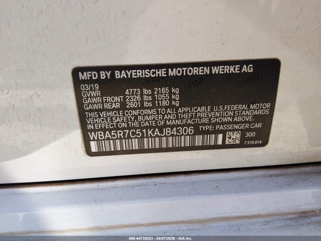 Продаж на аукціоні авто 2019 Bmw 330i Xdrive, vin: WBA5R7C51KAJ84306, номер лоту: 44735253