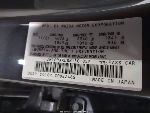 2022 MAZDA MAZDA3 JM1BPAKL8N1501852 Photo 8