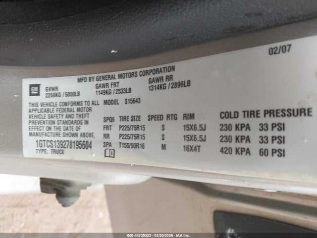 Aukcja sprzedaży 2007 Gmc Canyon Sle1, vin: 1GTCS139278195604, numer aukcji: 44735323