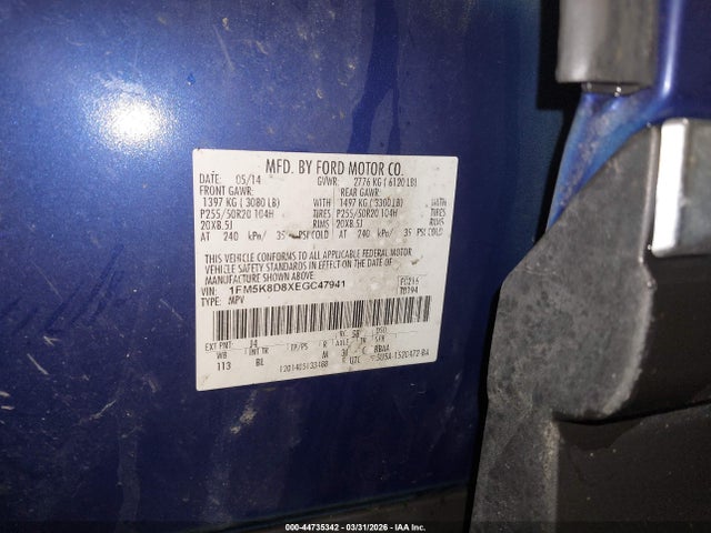 Ford EXPLORER XLT 2014 1FM5K8D8XEGC47941 Image 9