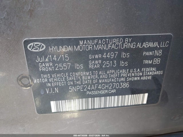 Aukcja sprzedaży 2016 Hyundai Sonata Se, vin: 5NPE24AF4GH270386, numer aukcji: 44735359