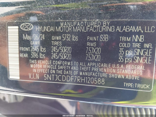 Продажа на аукционе авто 2024 Hyundai Santa Cruz Night, vin: 5NTJCDDF7RH120588, номер лота: 44735367