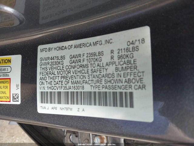 Aukcja sprzedaży 2018 Honda Accord Sport, vin: 1HGCV1F35JA163018, numer aukcji: 44735381