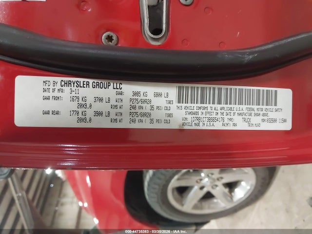 Продаж на аукціоні авто 2011 Ram Ram 1500 Slt, vin: 1D7RB1CT3BS654176, номер лоту: 44735383