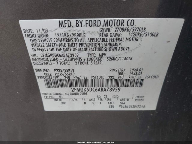 Продаж на аукціоні авто 2010 Ford Flex Limited, vin: 2FMGK5DC6ABA73959, номер лоту: 44735384