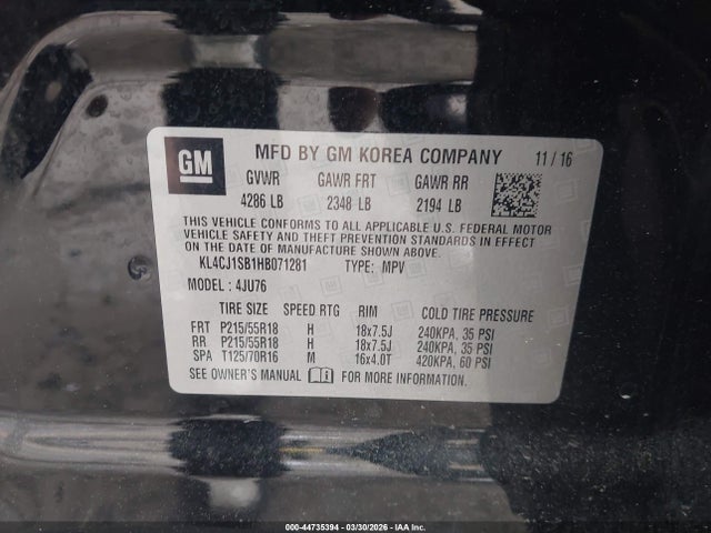 Продажа на аукционе авто 2017 Buick Encore, vin: KL4CJ1SB1HB071281, номер лота: 44735394