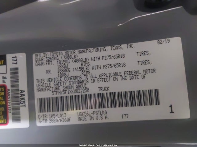 5TFHY5F1XKX827250 Toyota Tundra Limited 5.7l V8