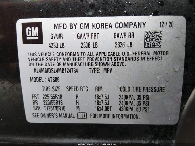 Продажа на аукционе авто 2021 Buick Encore Gx Fwd Select, vin: KL4MMDSL4MB124734, номер лота: 44735457